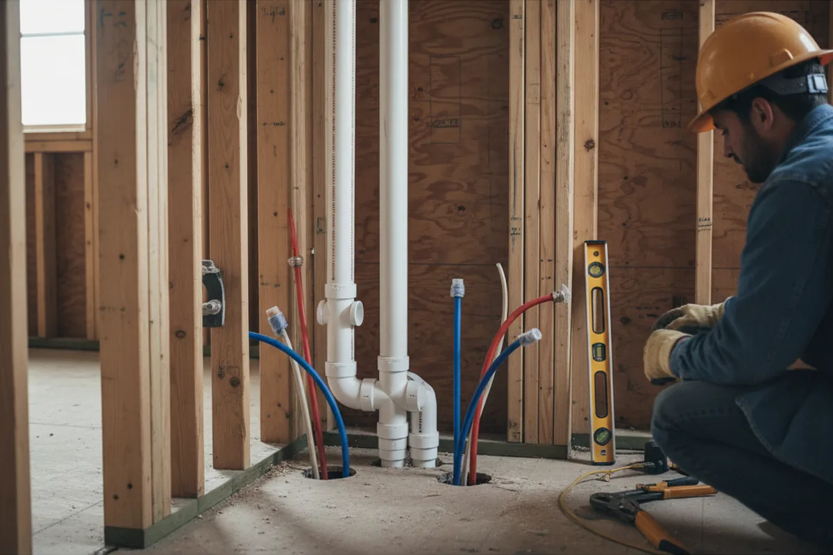 Drain and supply rough-in during Sump Pump Repair in Lake Milton